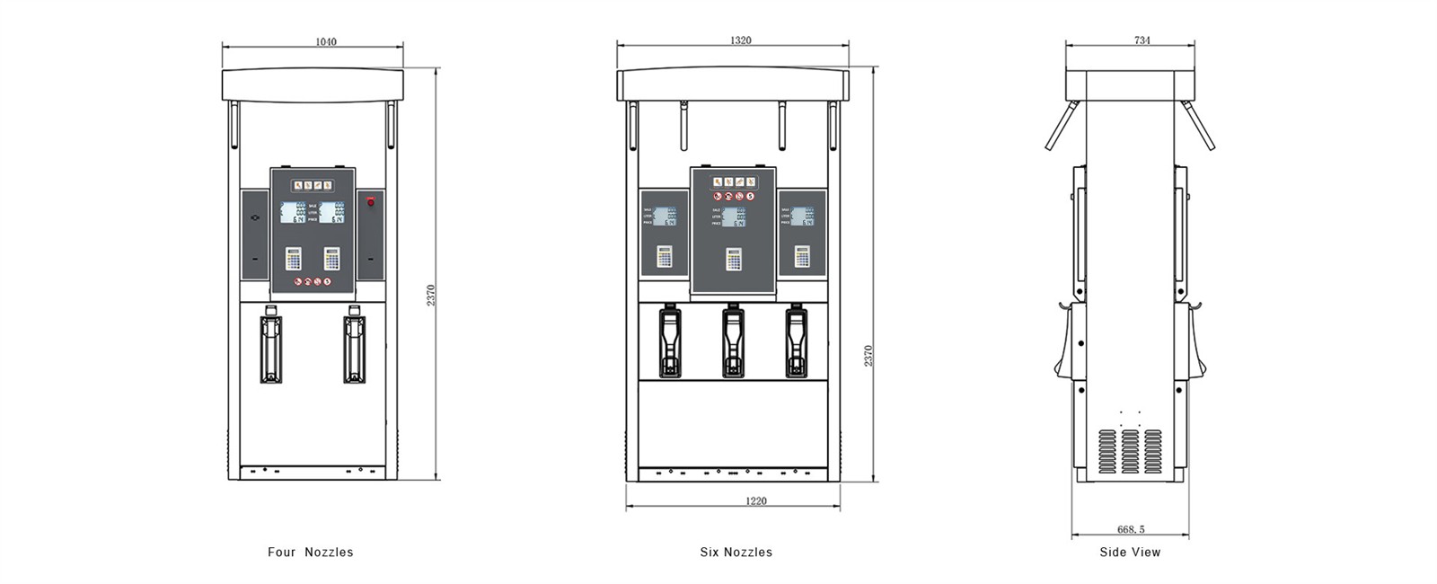 fuel dispenser size